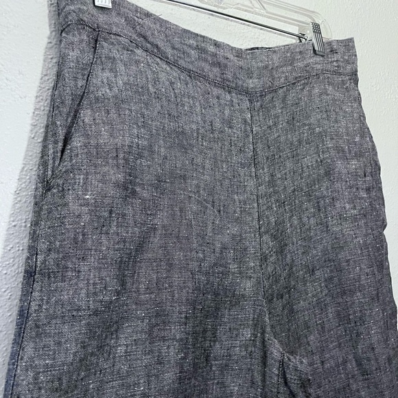 Catherine Malandrino Lagenlook Gray 100% Linen Wide Legs Elastic Waist Pants M - Picture 2 of 7